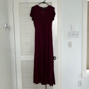 Burgundy red dress perfect for weddings. Tailored for a person who is 5’ 3”.
